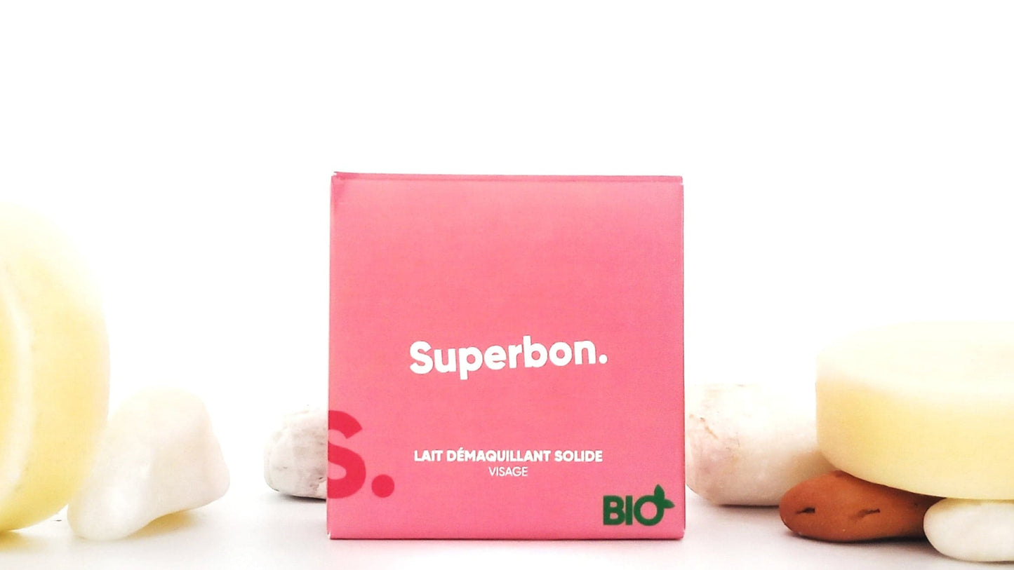 Démaquillant bio de la marque Superbon, doux pour le visage et les yeux, efficace même sur les maquillages chargés et waterproof