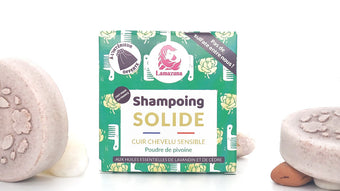 Shampoing solide pour cheveux sensibles, de la marque Lamazuna. Shampoing qui soulage les cuirs chevelus irrités et protège la fibre capillaire
